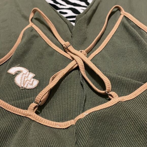 Soleboy race car green two toned jumper ribbed criss cross body suit size large - Picture 8 of 13